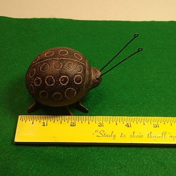 Cast Metal Brown Ladybug Insect Figurine Country Cottagecore Kitsch Garden - Picture 6 of 6